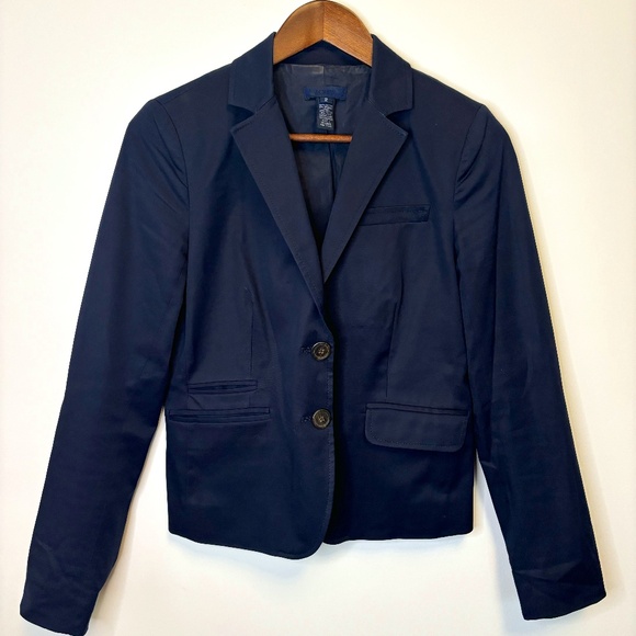 JCREW WOMENS VINTAGE BLAZER NAVY BLUE SIZE 2 BUSINESS CASUAL OFFICE COTTON BLEND - Picture 1 of 5